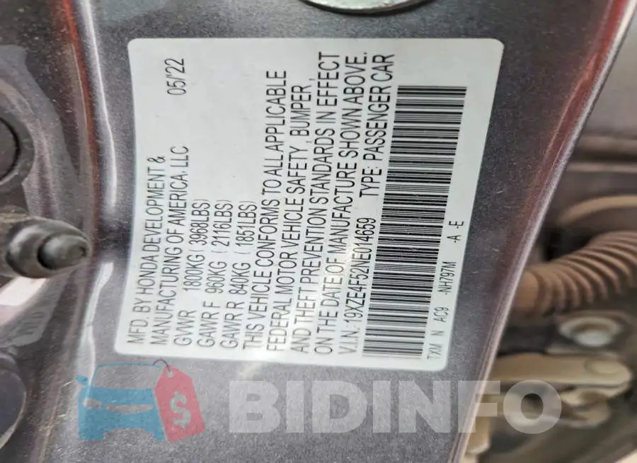 19XZE4F52NE014659 Photo# 13