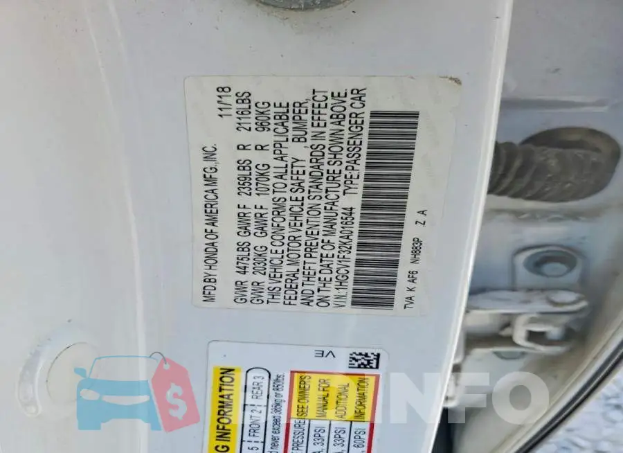 1HGCV1F32KA016544 Photo# 12