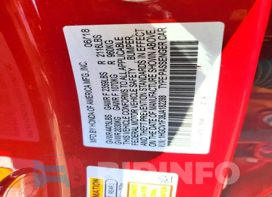 1HGCV1F38JA182288 Photo# 12