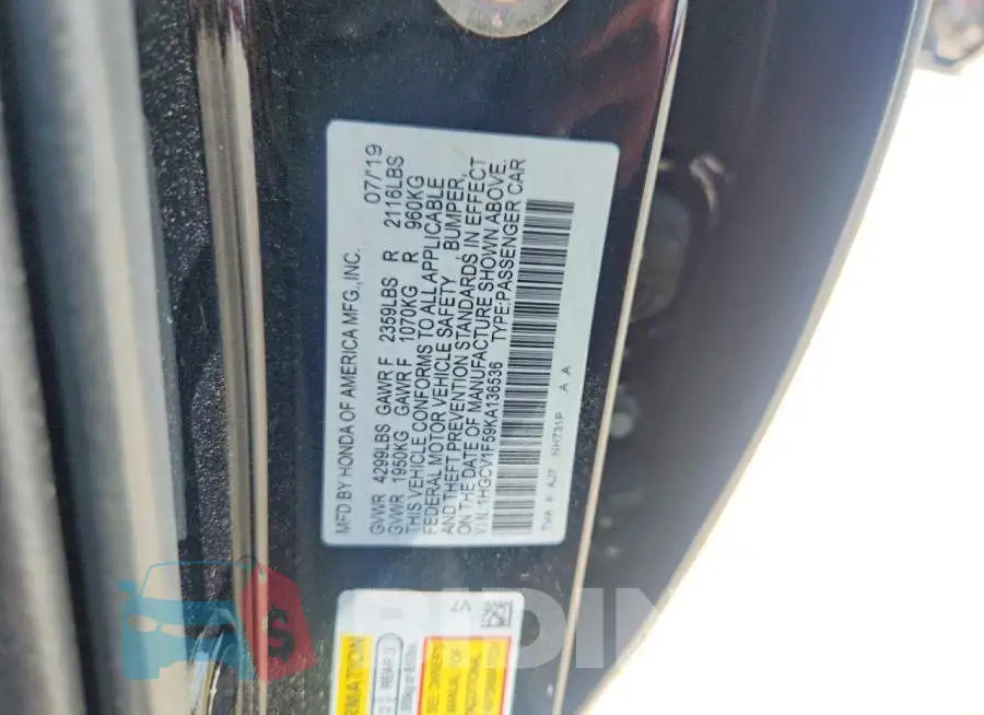 1HGCV1F59KA136536 Photo# 12