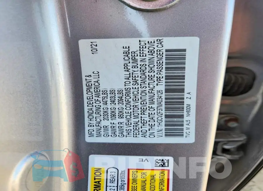 1HGCV2F37MA034126 Photo# 12
