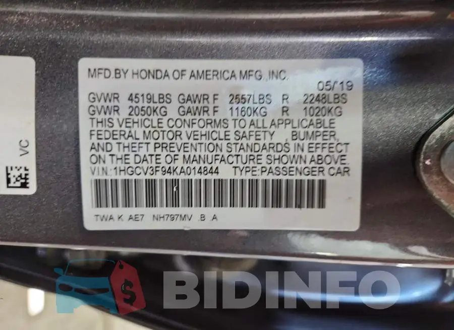 1HGCV3F94KA014844 Photo# 12