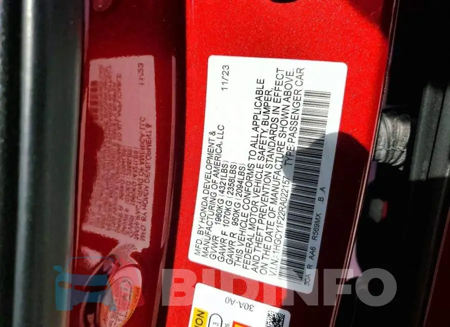 1HGCY1F22RA022157 Photo# 12