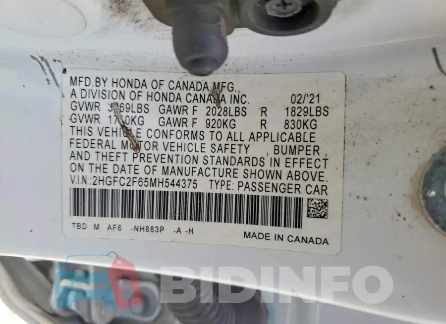 2HGFC2F65MH544375 Photo# 12