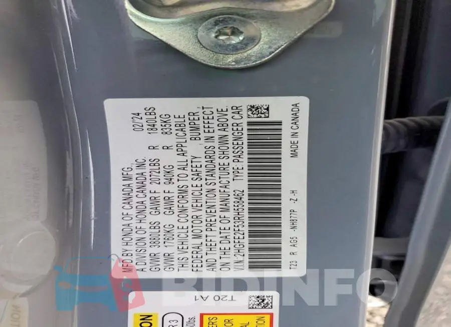 2HGFE2F53RH558462 Photo# 12