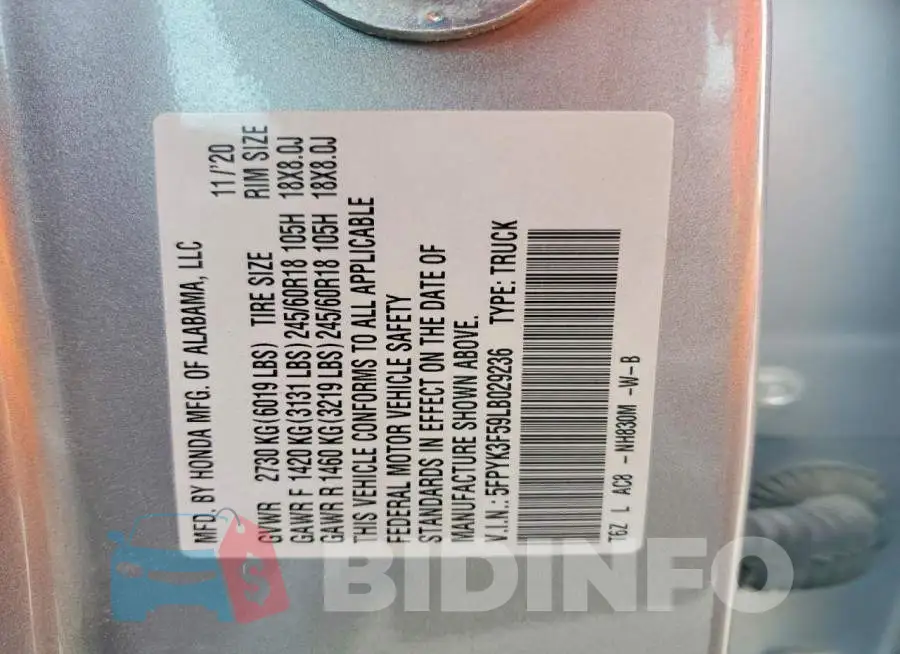 5FPYK3F59LB029236 Photo# 12