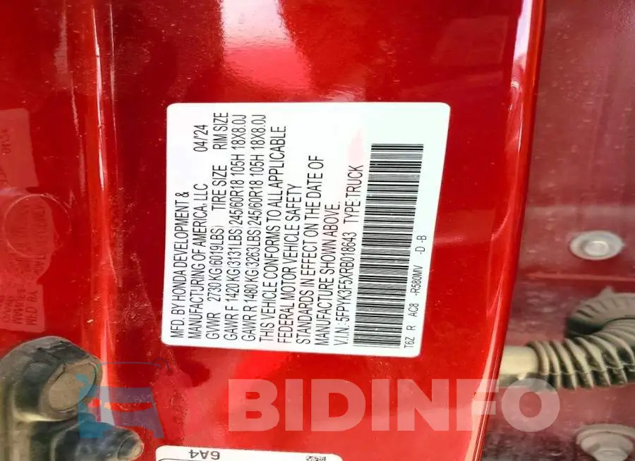 5FPYK3F5XRB018643 Photo# 12