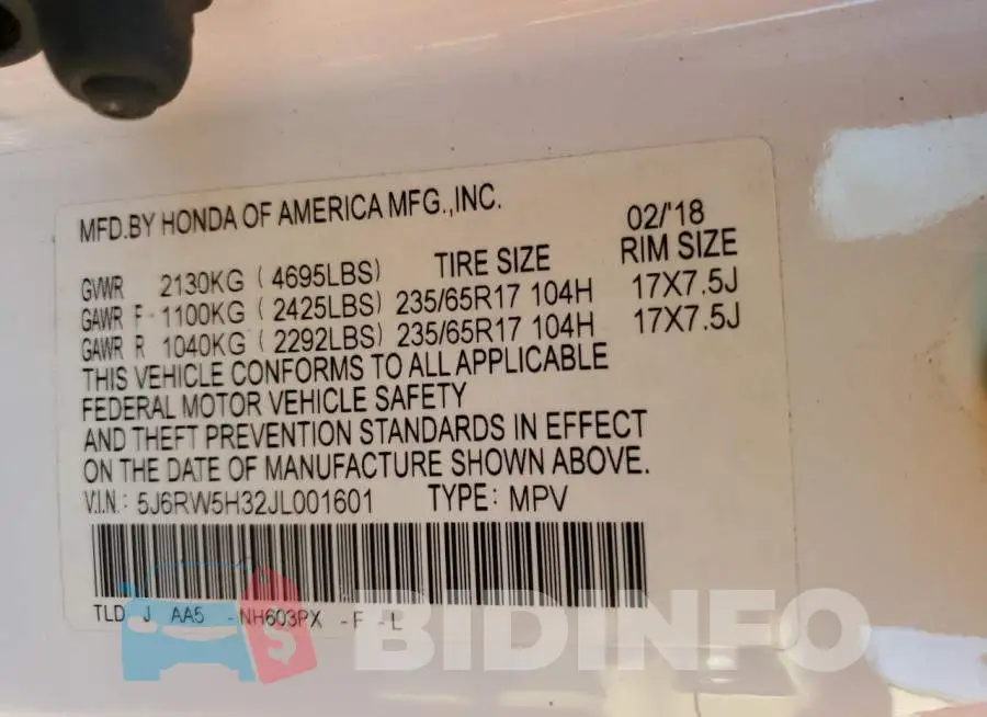 5J6RW5H32JL001601 Photo# 13