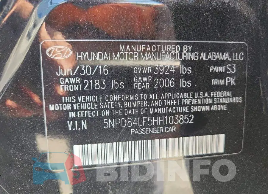 5NPD84LF5HH103852 Photo# 13