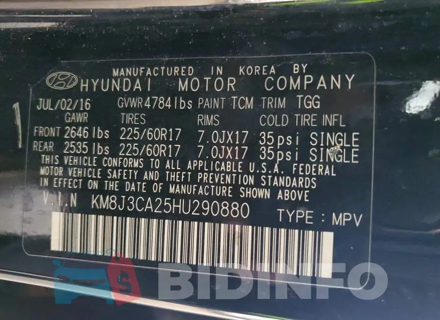 KM8J3CA25HU290880 Photo# 12