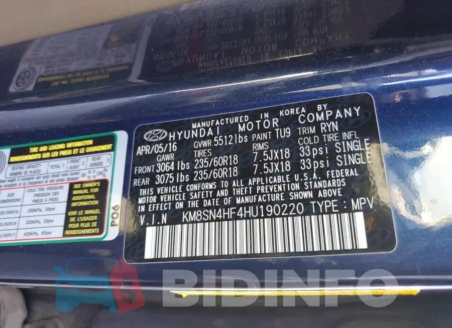 KM8SN4HF4HU190220 Photo# 13