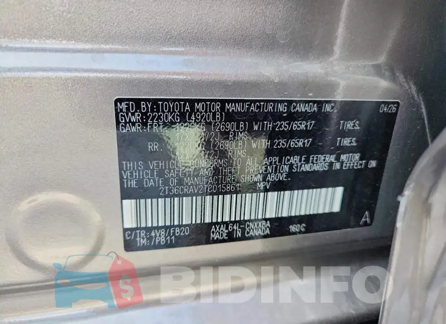 2T36CRAV2TC015861 Photo# 13