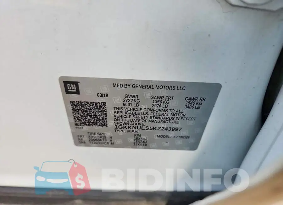 1GKKNULS5KZ243997 Photo# 12
