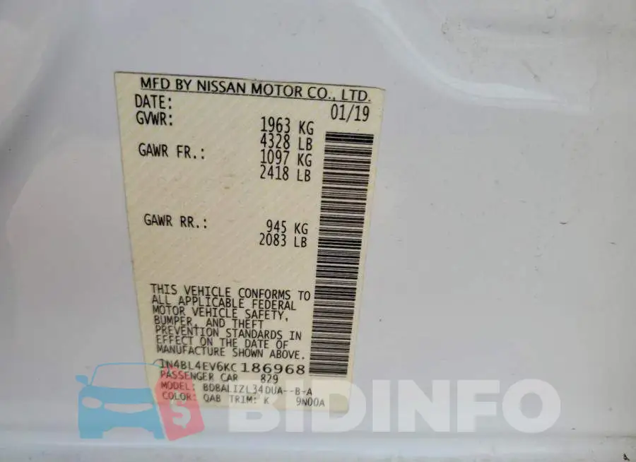 1N4BL4EV6KC186968 Photo# 13