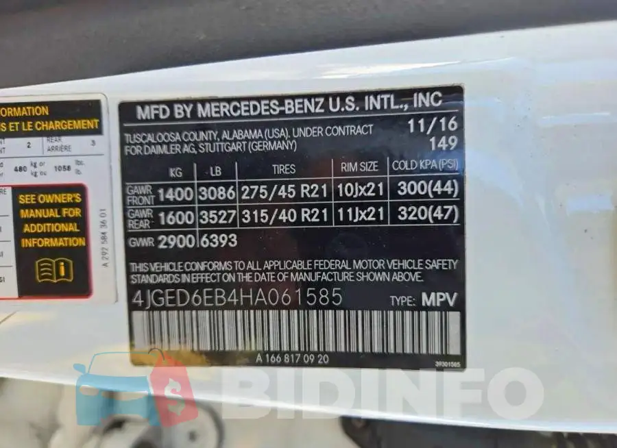 4JGED6EB4HA061585 Photo# 10