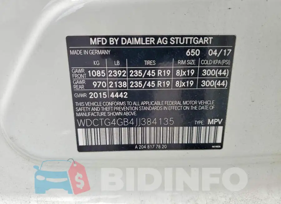 WDCTG4GB4JJ384135 Photo# 13