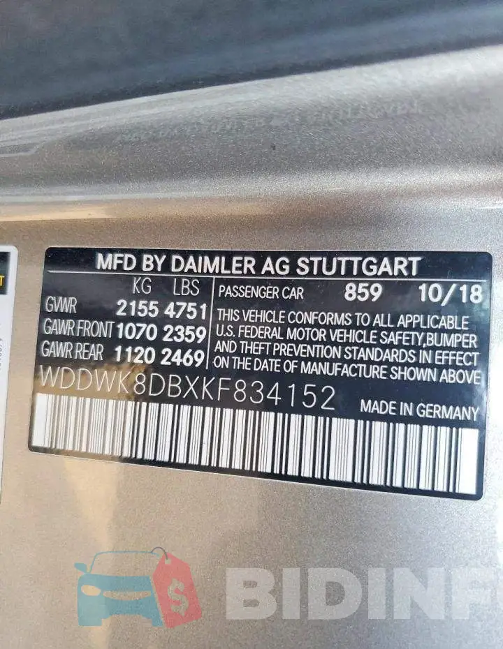 WDDWK8DBXKF834152 Photo# 12