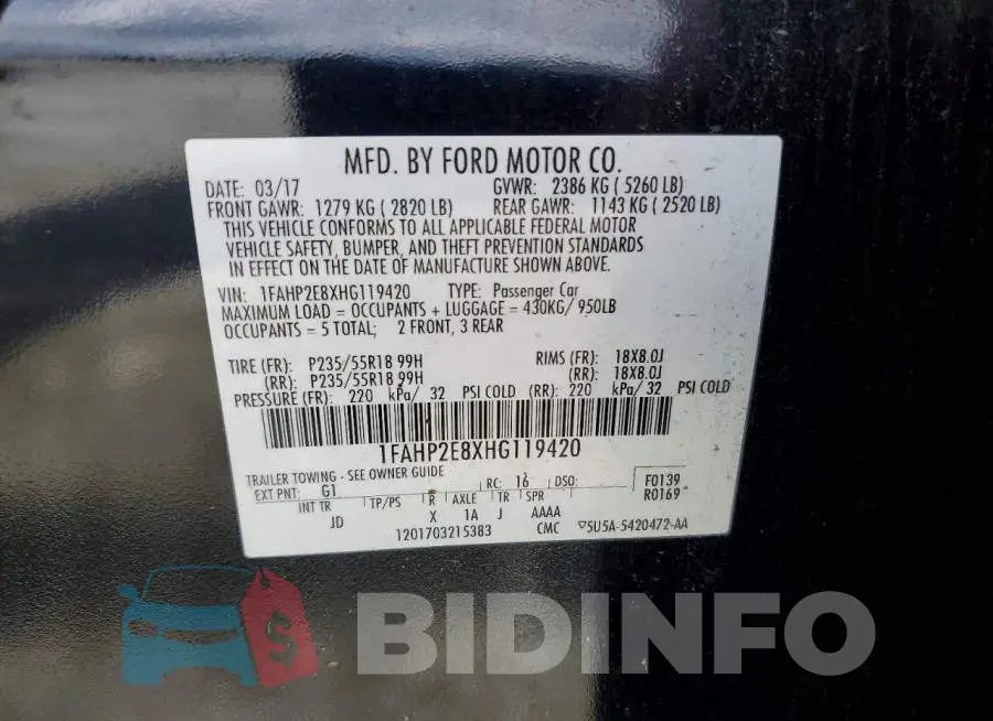 1FAHP2E8XHG119420 Photo# 12
