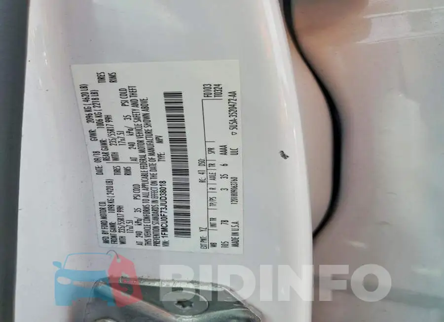 1FMCU0F73JUD38018 Photo# 13