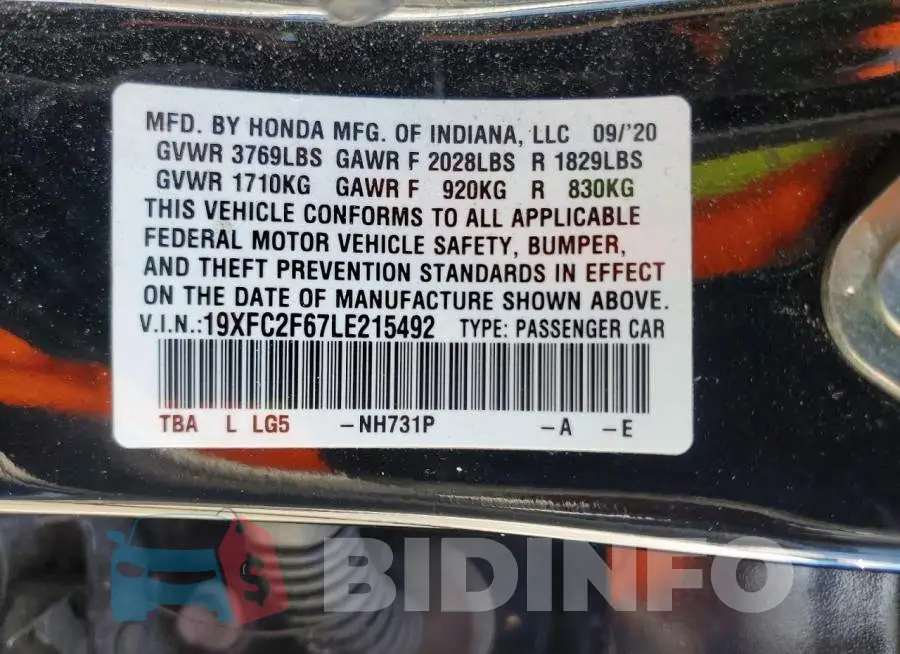 19XFC2F67LE215492 Photo# 12