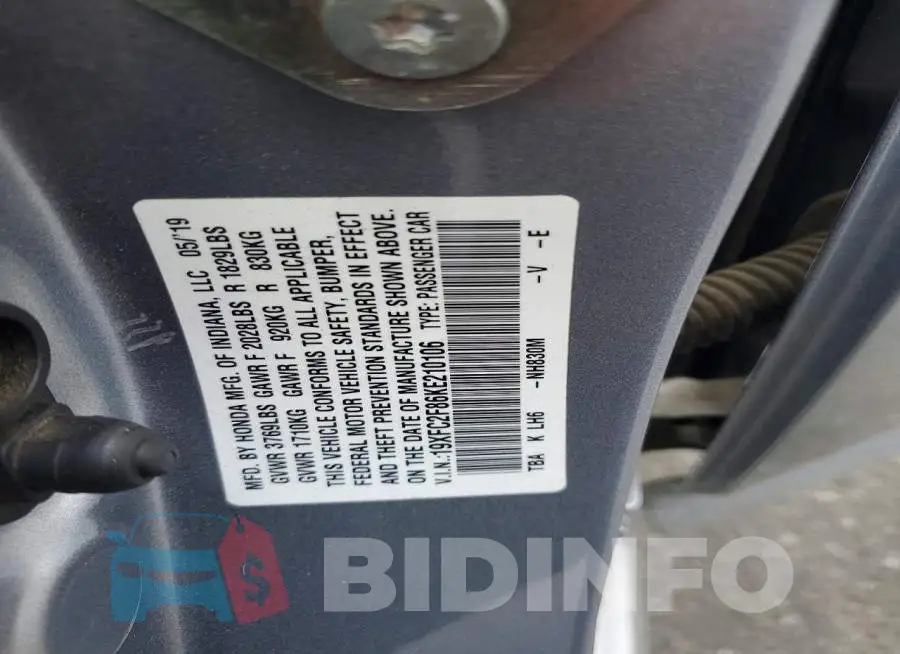 19XFC2F86KE210106 Photo# 12