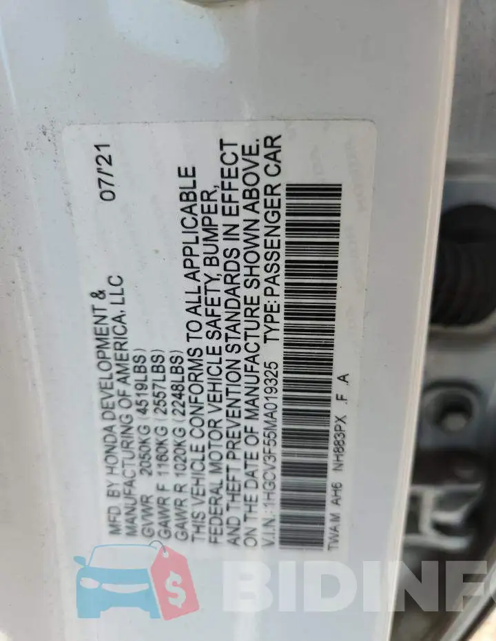 1HGCV3F55MA019325 Photo# 12