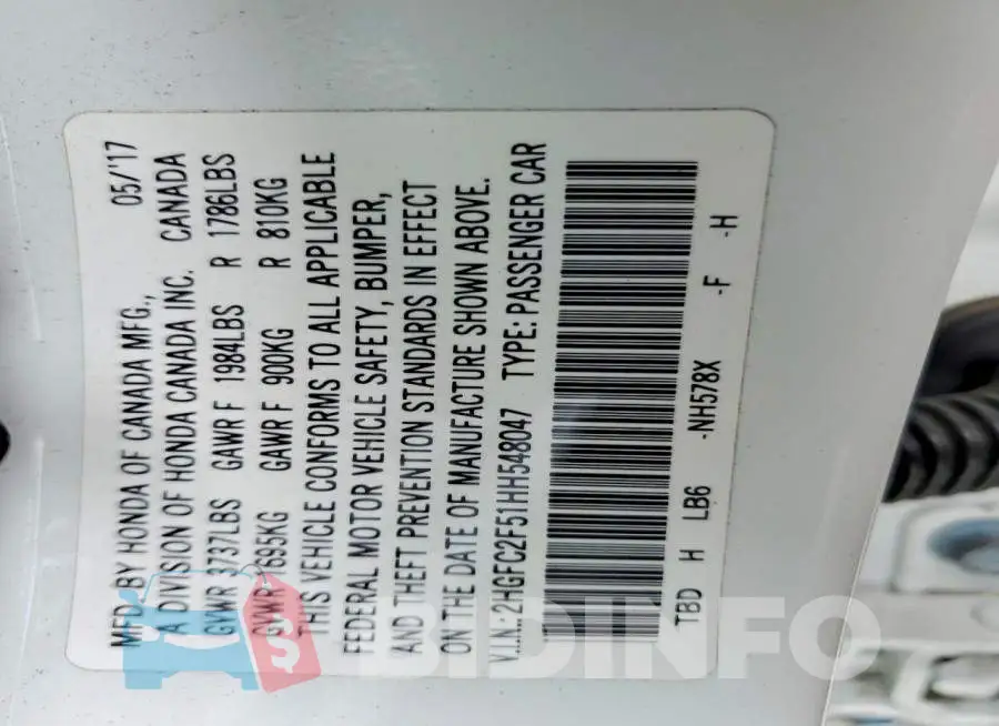 2HGFC2F51HH548047 Photo# 12