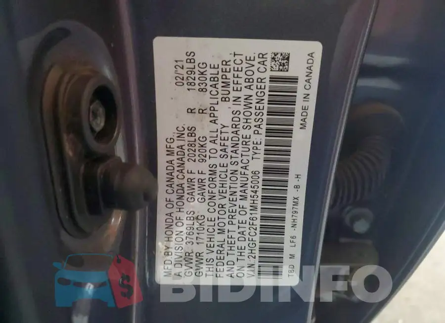 2HGFC2F61MH545006 Photo# 12