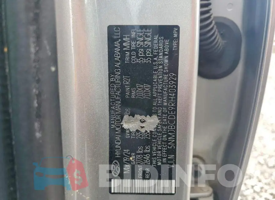 5NMJBCDE9RH403929 Photo# 13