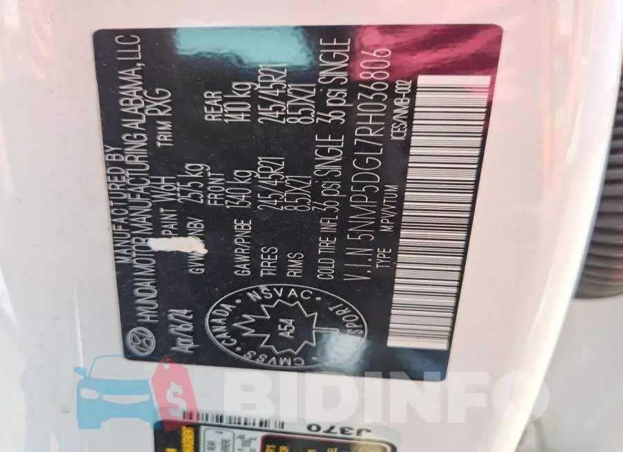 5NMP5DGL7RH036806 Photo# 14