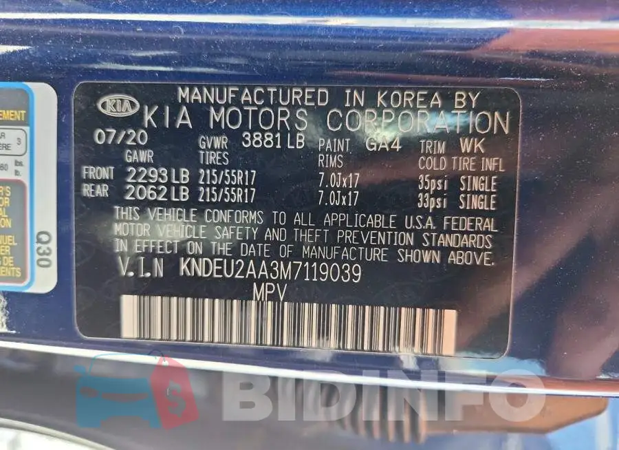 KNDEU2AA3M7119039 Photo# 13