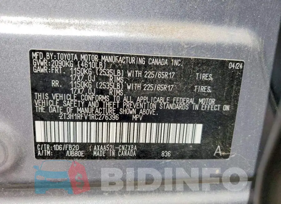2T3H1RFV1RC276396 Photo# 13