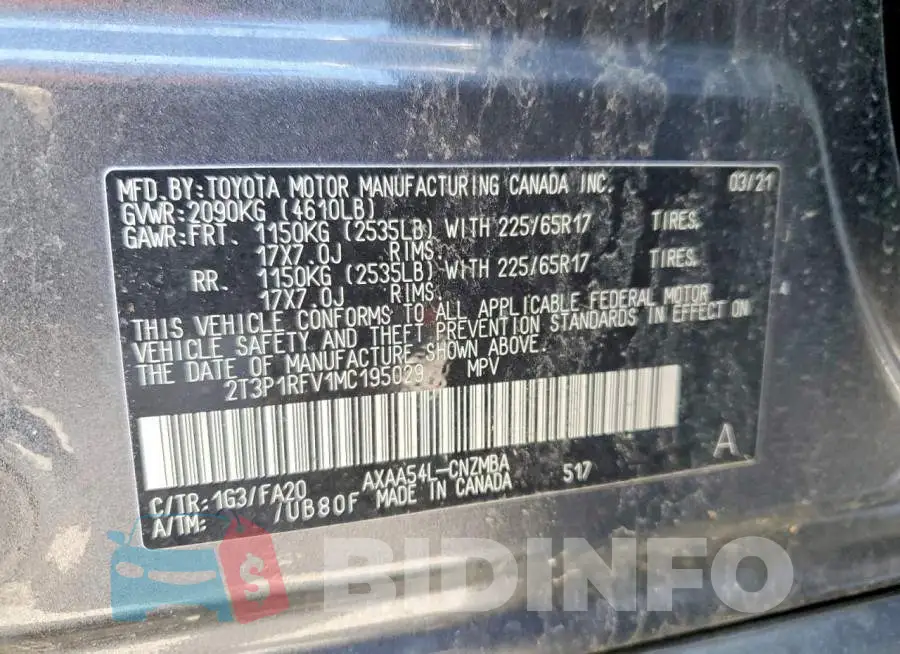 2T3P1RFV1MC195029 Photo# 13