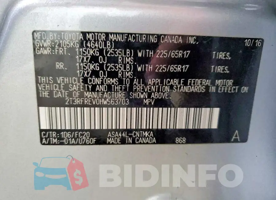 2T3RFREV0HW563703 Photo# 14