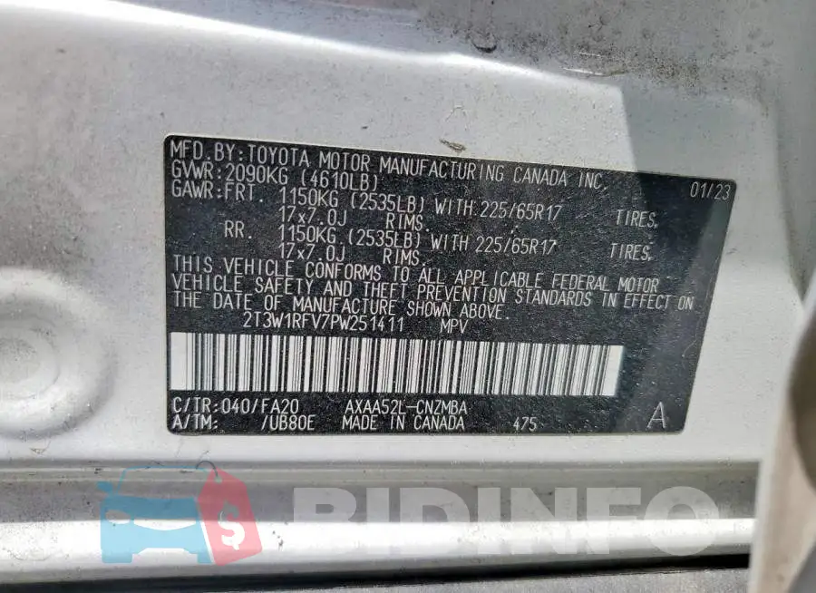 2T3W1RFV7PW251411 Photo# 13