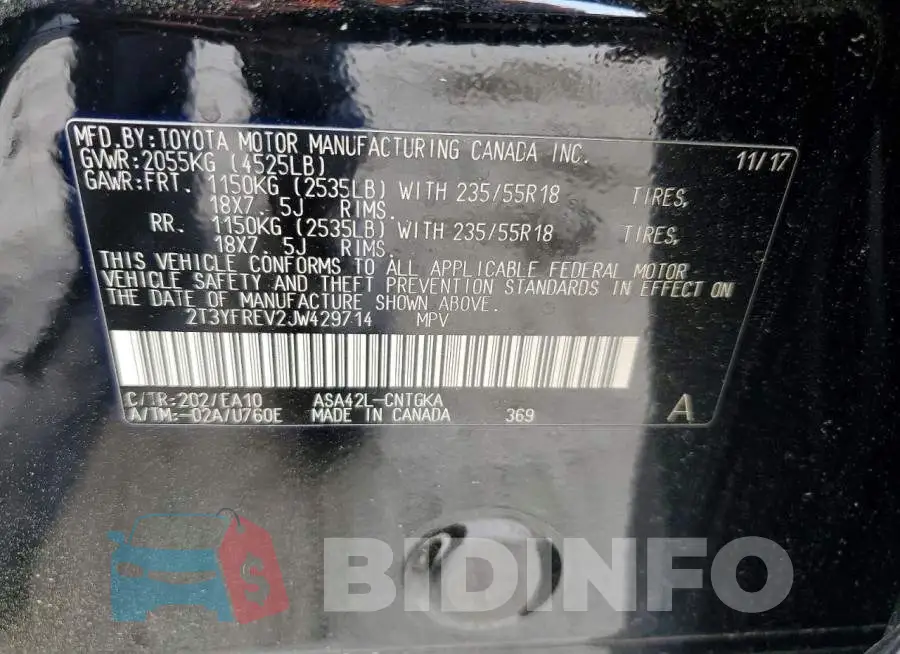 2T3YFREV2JW429714 Photo# 14