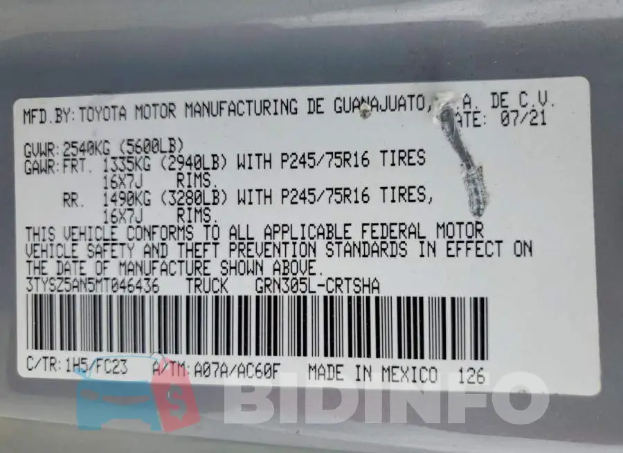 3TYSZ5AN5MT046436 Photo# 12
