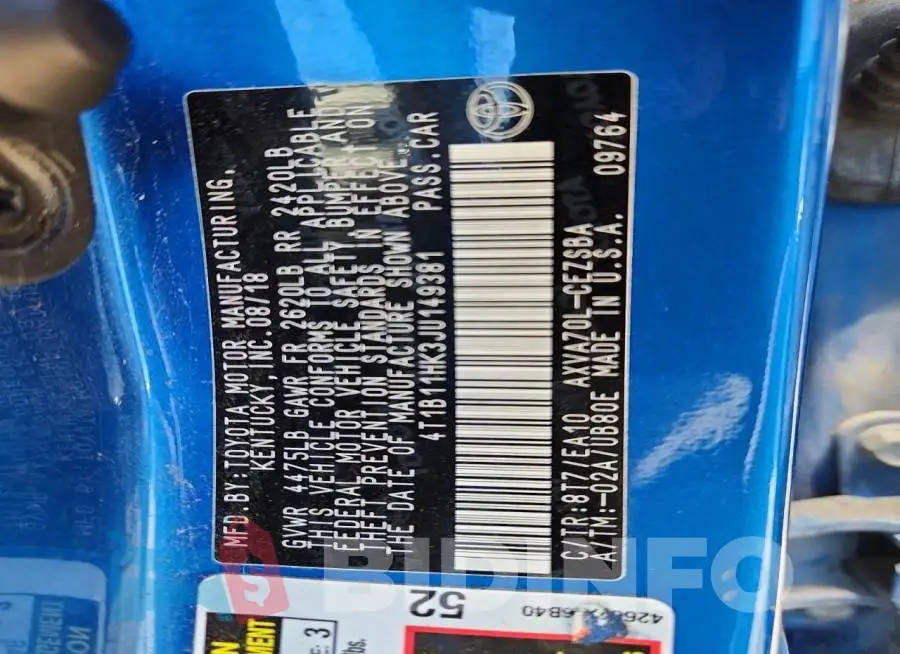 4T1B11HK3JU149381 Photo# 12