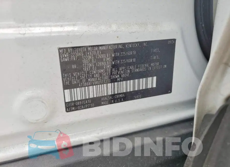 4T3B6RFV8RU171313 Photo# 13