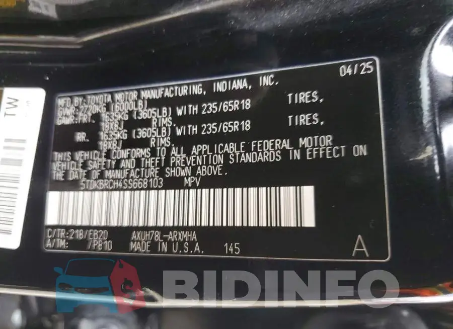 5TDKBRCH4SS668103 Photo# 13
