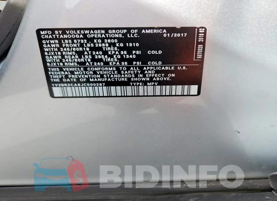 1V2BR2CA6JC500287 Photo# 14