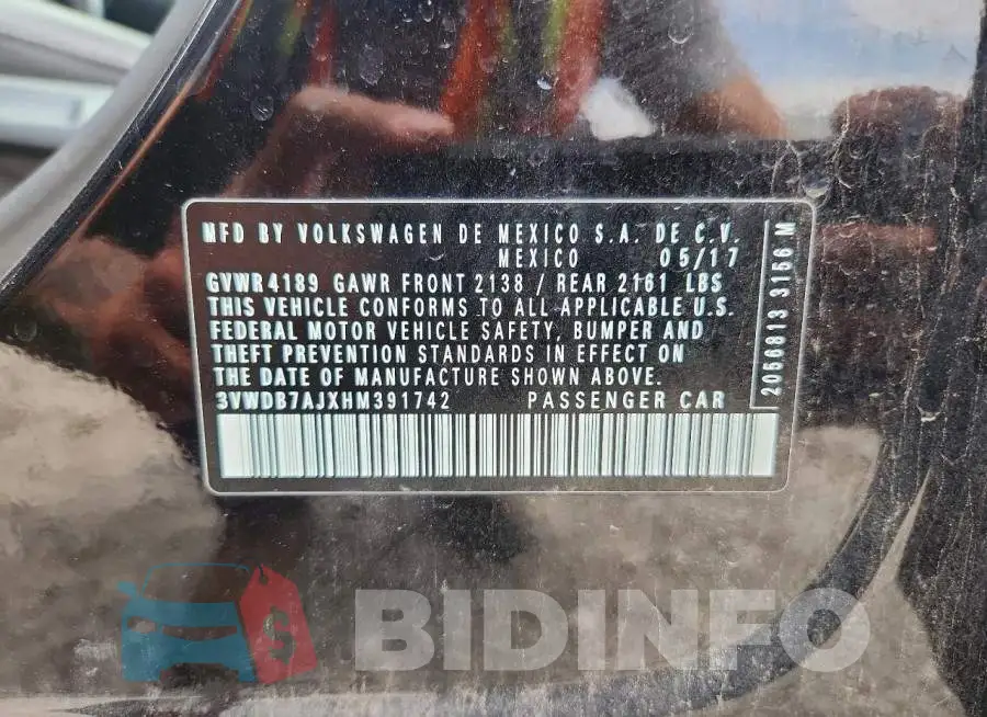 3VWDB7AJXHM391742 Photo# 12