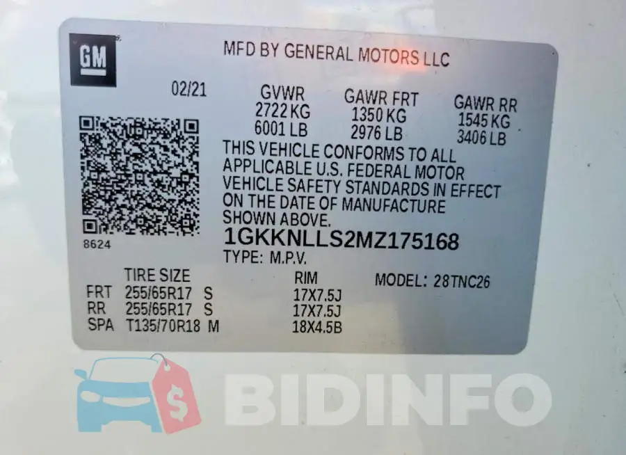 1GKKNLLS2MZ175168 Photo# 13
