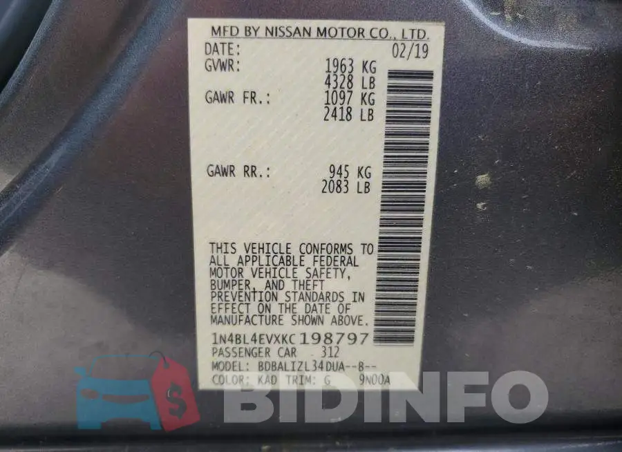 1N4BL4EVXKC198797 Photo# 13
