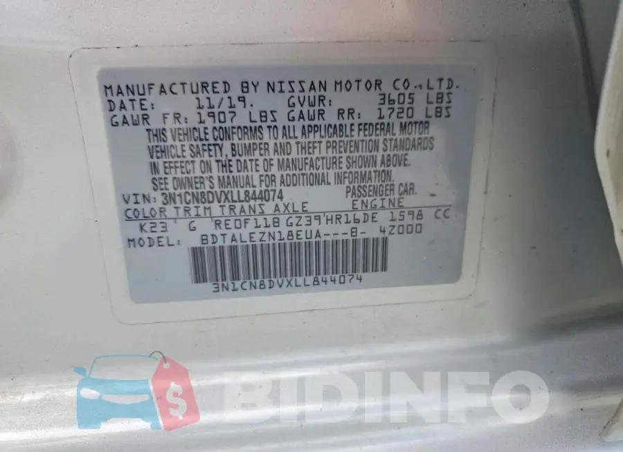 3N1CN8DVXLL844074 Photo# 12