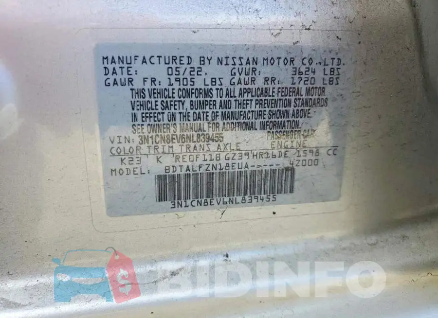 3N1CN8EV6NL839455 Photo# 12