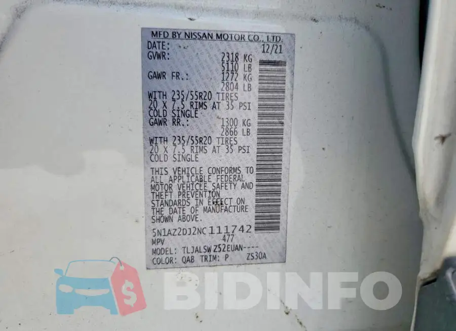 5N1AZ2DJ2NC111742 Photo# 14