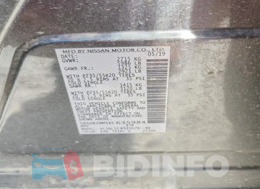 5N1DR2MM1KC635984 Photo# 13