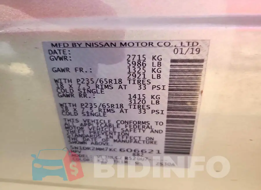 5N1DR2MM7KC606621 Photo# 12