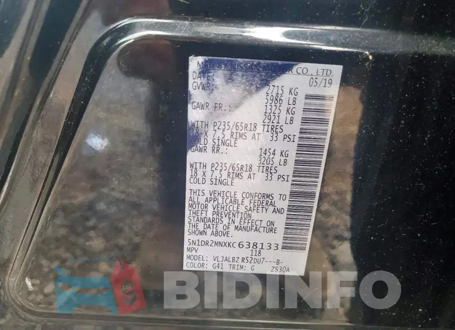 5N1DR2MNXKC638133 Photo# 13